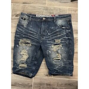Switch Men's Denim Shorts Paint Splatter Distressed Y2K Size 42